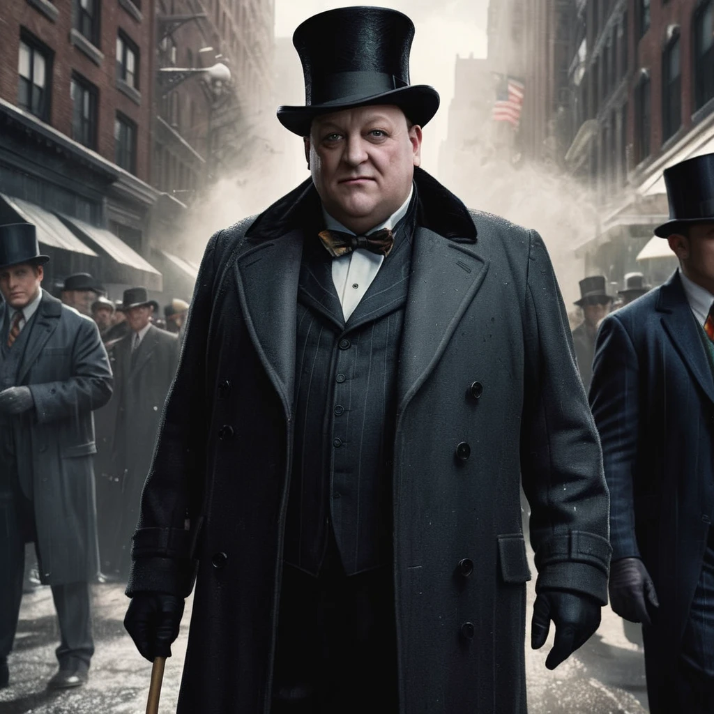 Hyperrealistic art of <lora:Oswald Cobblepot:1.2>
Oswald Cobblepot a man in a top hat and coat holding a cane in Gotham city universe, Extremely high-resolution details, photographic, realism pushed to extreme, fine texture, incredibly lifelike