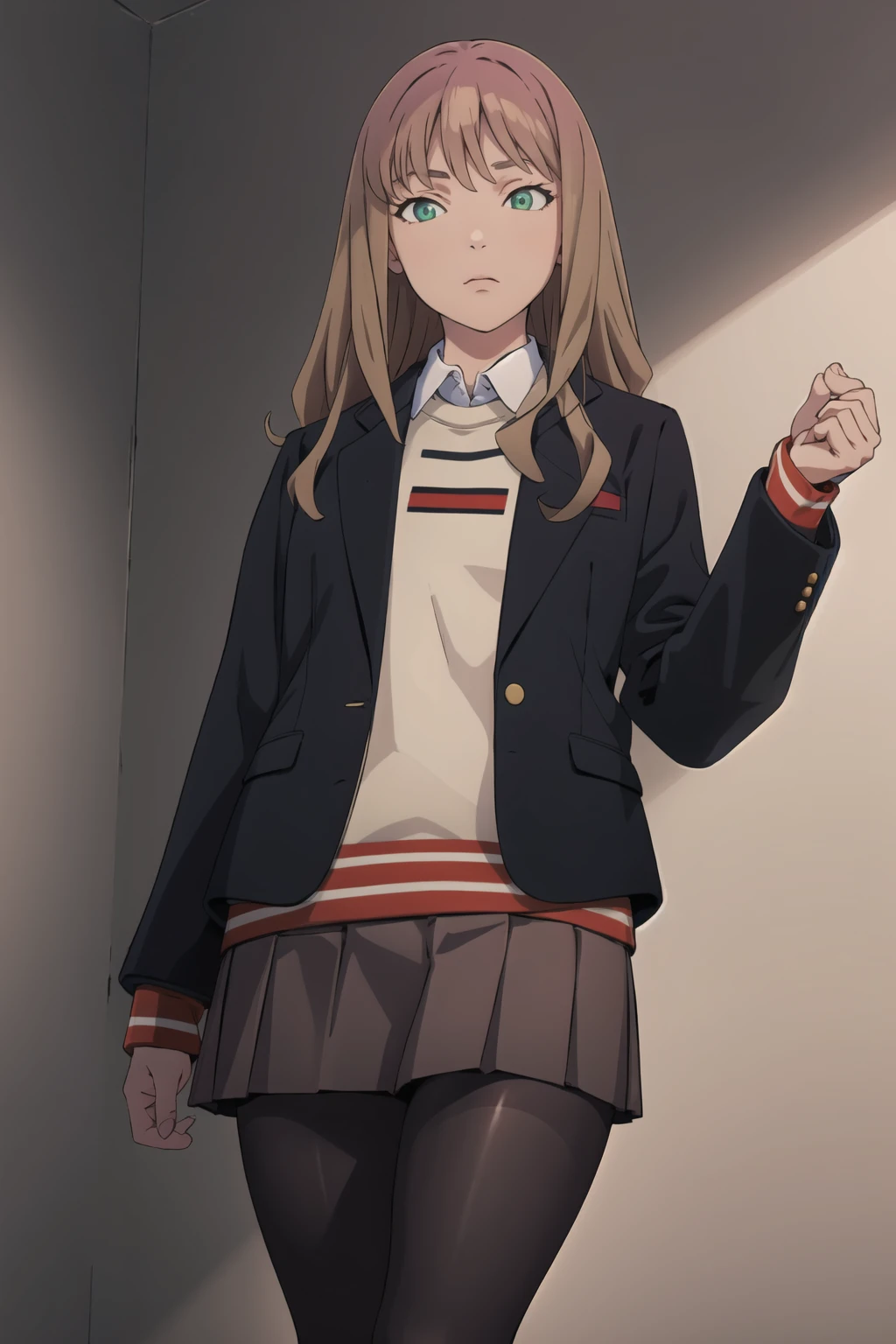 <lora:DynazenonMinami-11:1>, MinamiSchoolUniform, black pantyhose, black jacket, best quality, masterpiece, highres