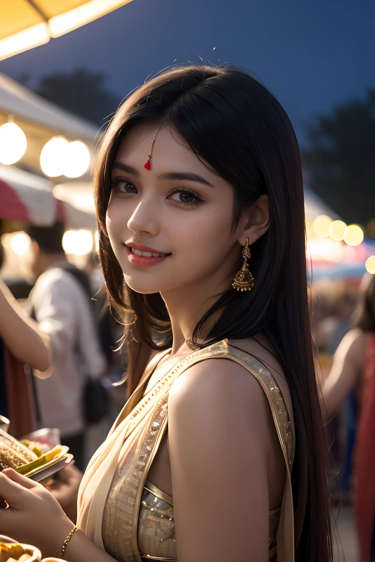 real human skin,natural skin,24-28 Years Old bollywood indian female fashion mode,brown skin,dressed Sari,Happy expression on face,at the night market,backlight,extremely realistic,8k,insane details,intricate details,cinematic color graded,Color Grading,Editorial Photography,Photography,sharp focus,taken with a 60mm lens,ISO 300,f/4,1/200th,
,<lora:GoodHands-beta2:1>