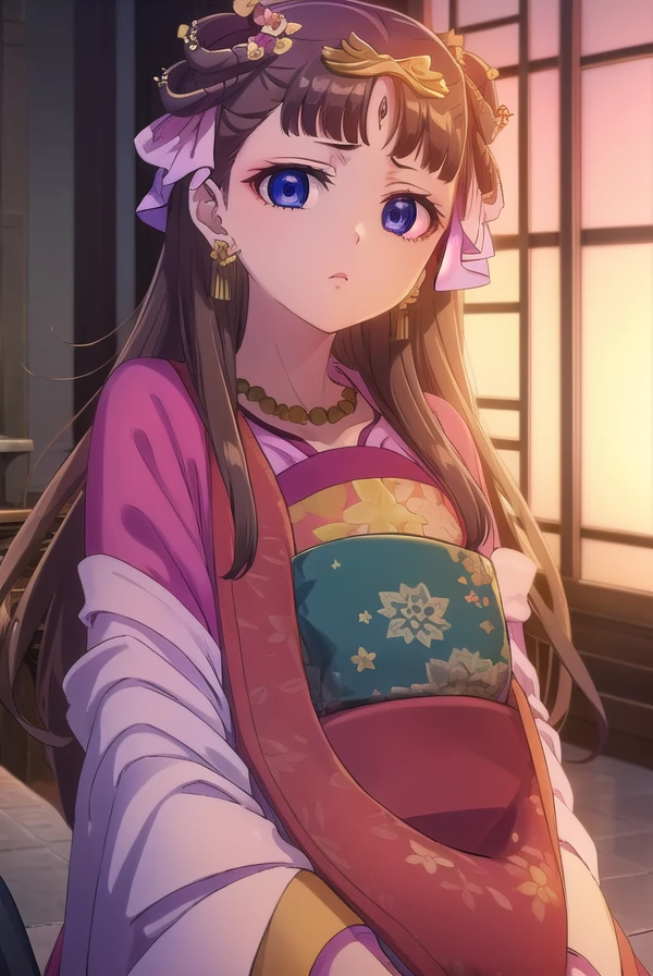 lishu, <lora:lishu s1-lora-nochekaiser:1>,
lishu, long hair, brown hair, hair ornament, (purple eyes:1.1), tiara,
BREAK jewelry, earrings, necklace, chinese clothes, hanfu,
BREAK indoors,
BREAK looking at viewer, (cowboy shot:1.5),
BREAK <lyco:GoodHands-beta2:1>, (masterpiece:1.2), best quality, high resolution, unity 8k wallpaper, (illustration:0.8), (beautiful detailed eyes:1.6), extremely detailed face, perfect lighting, extremely detailed CG, (perfect hands, perfect anatomy),