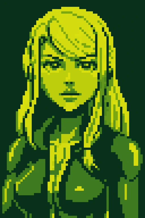 1girl, samus aran, green theme, limited color, gb_palette <lora:Gameboy Palette Style:0.6>