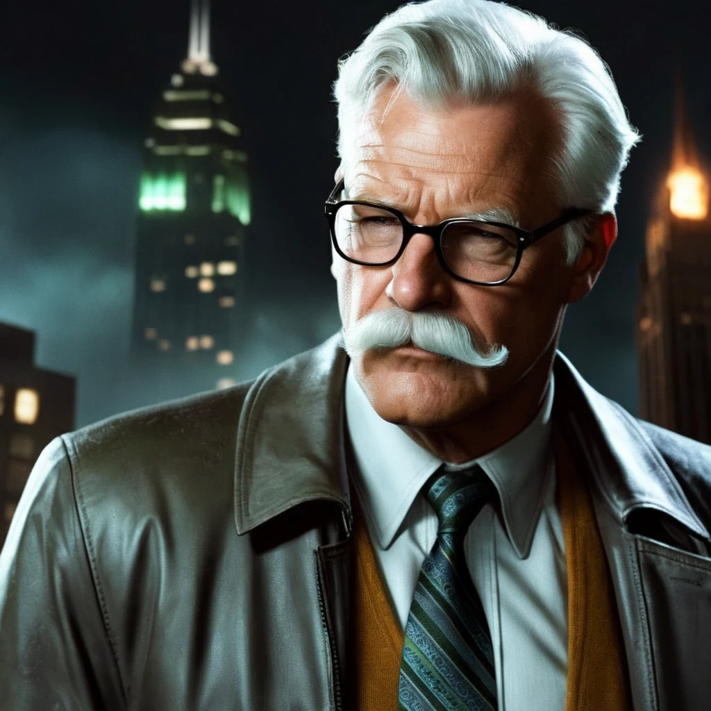 Hyperrealistic art of <lora:Commissioner Gordon:1.2>
Commissioner Gordon a man with a mustache and glasses wearing a tie in Gotham city universe, Extremely high-resolution details, photographic, realism pushed to extreme, fine texture, incredibly lifelike