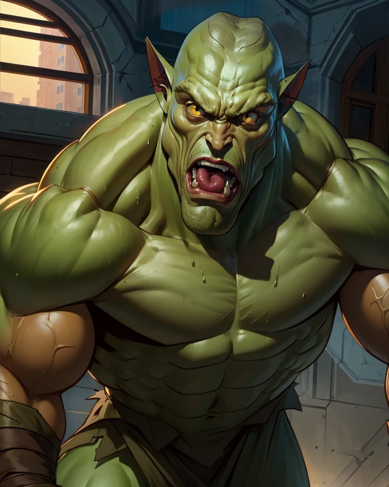 MonsB,yellow eyes,bald,muscular,pointy ears,green skin,
topless male,loincloth,biceps,serious,
standing,open mouth,fang,
secret base,
(insanely detailed, beautiful detailed face,beautiful detailed eyes, masterpiece, best quality),solo,<lora:Monster:0.8>,