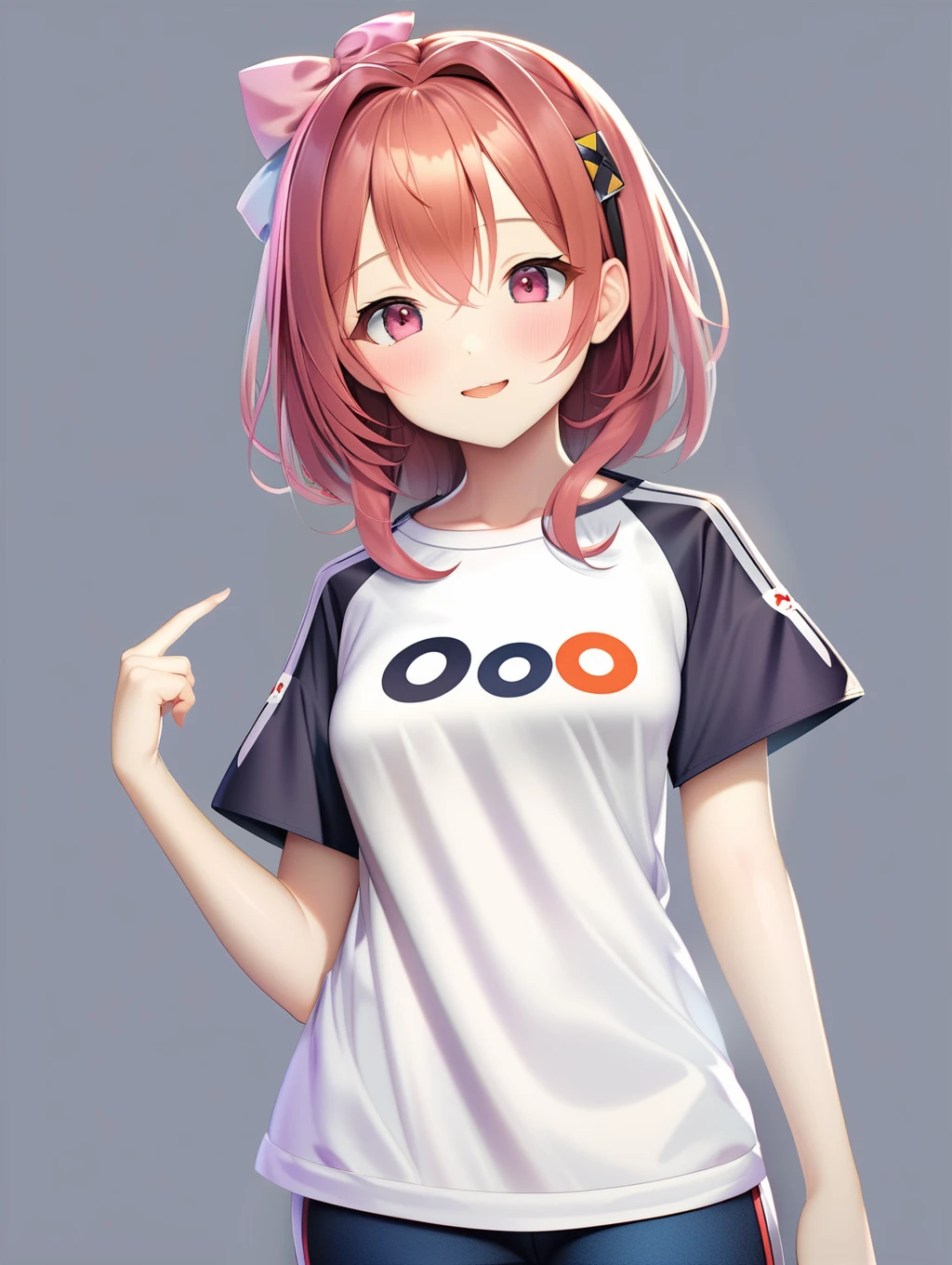 masterpiece, best quality, game cg, standing,
1girl,t-shirt, print"OOO"