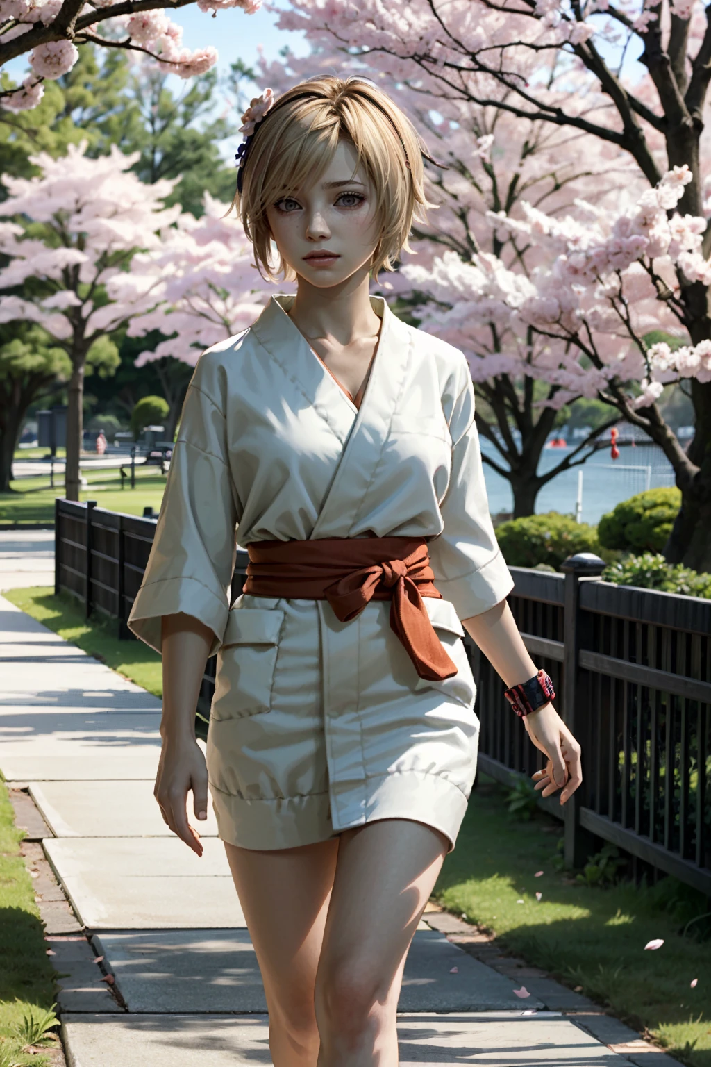 ((ultra detailed, masterpiece, best quality))
<lora:SH3Heather:0.8>
SH3Heather, 1girl, solo, walking in a serene Japanese park with cherry blossoms, yukata, and a hair ornament