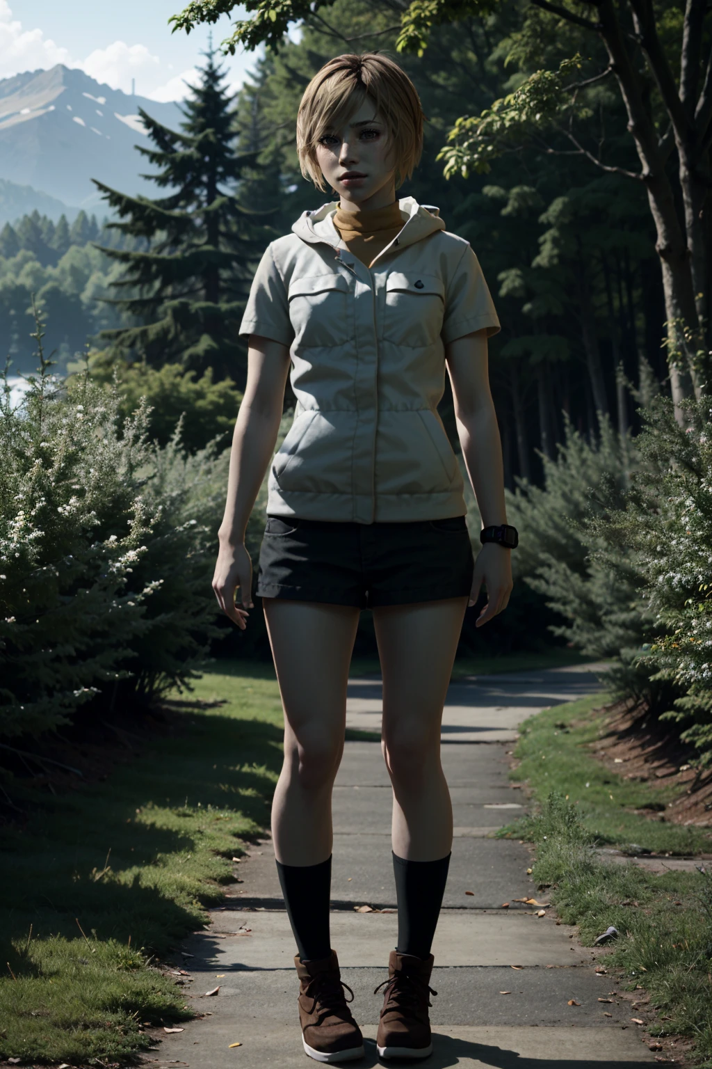 ((ultra detailed, masterpiece, best quality))
<lora:SH3Heather:0.8>
SH3Heather, 1girl, solo, full body, standing in front of a beautiful landscape