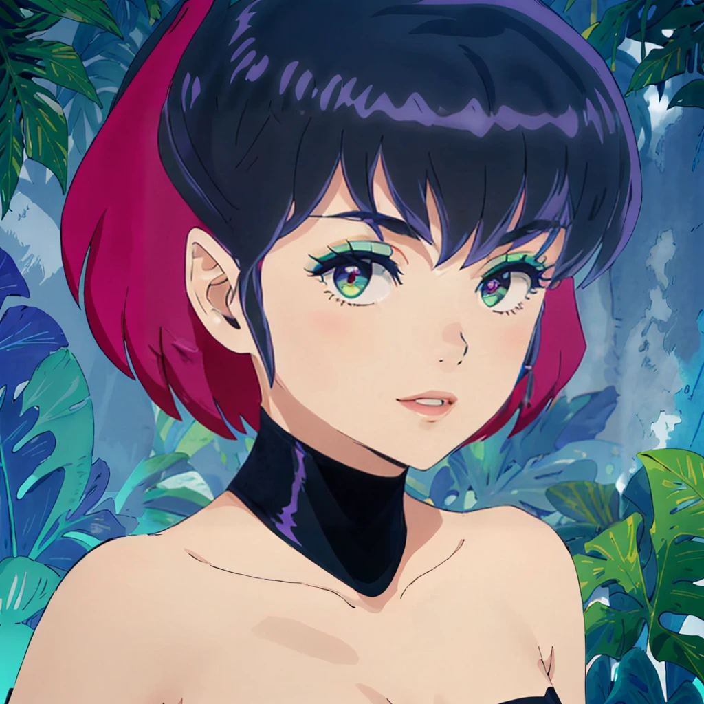 <lora:Kurama013:0.7>,<lora:add_detail:0.5>,<lora:boldline:-0.8>,<lora:noline:0.3>,
looking at viewer,smile,parted lips,
amaruK,1girl,short hair,
black choker,
strapless,black leotard,bare shoulders,collarbone,cleavage,
close-up,
nature,
