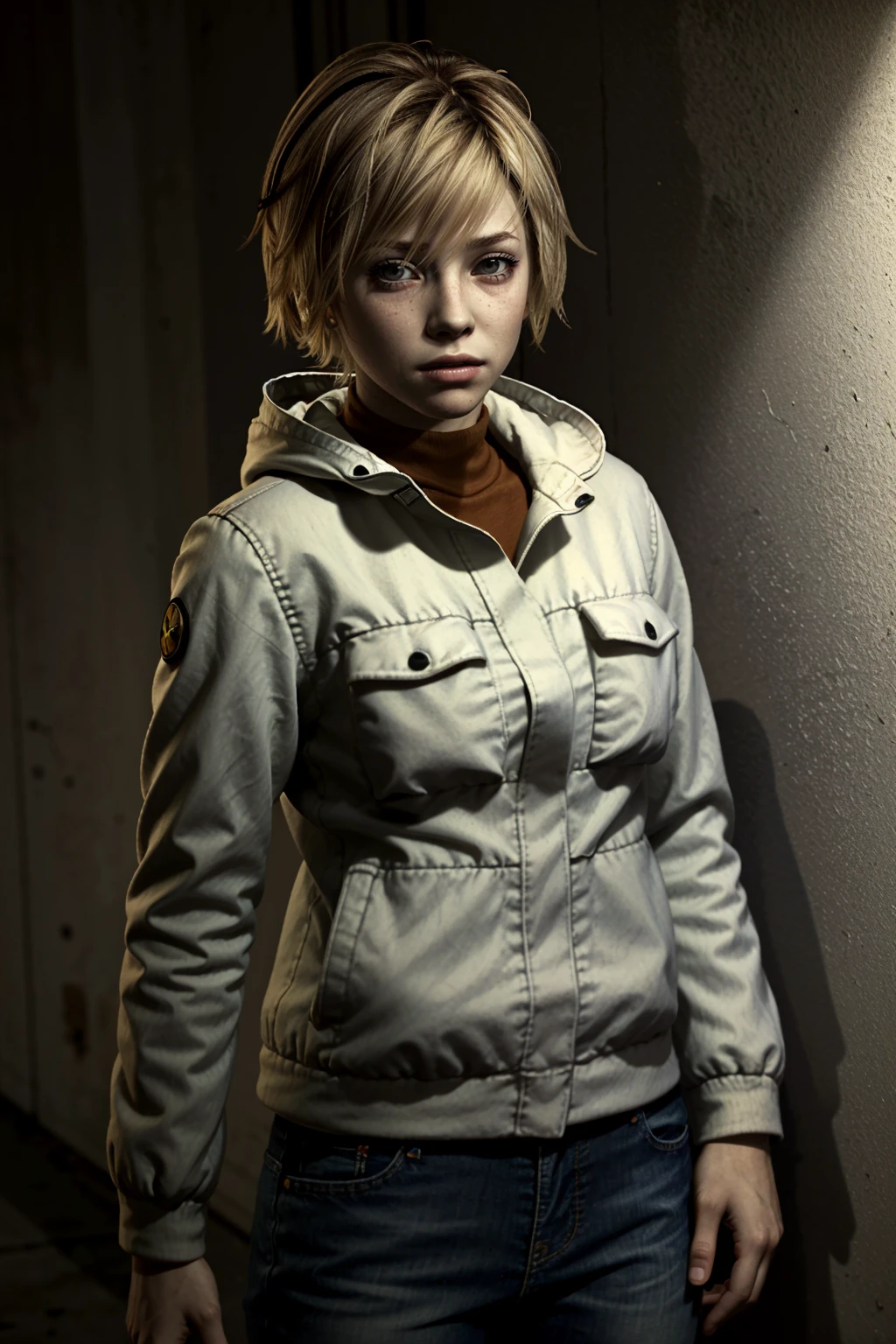 ((ultra detailed, masterpiece, best quality))
<lora:SH3Heather:0.8>
SH3Heather, 1girl, solo, Within an abandoned industrial space, cinematic backlighting, leather jacket and jeans, confidently leaning against a graffitied wall, gaze fixed on the camera
