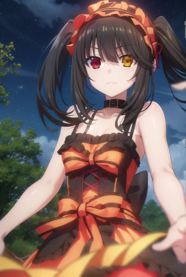 kurumitokisaki, <lora:kurumi tokisaki s2-lora-nochekaiser:1>,
kurumi tokisaki astral dress, (tokisaki kurumi:1.2), long hair, black hair, (red eyes:1.3), (twintails:1.5), (yellow eyes:1.3), hairband, (heterochromia:1.5), dress, (red dress:1.5), bare shoulders, collarbone, choker, bowtie, red bowtie, detached sleeves, corset, frills, smile,
BREAK ,
BREAK outdoors, forest, nature, trees, grass, sky, clouds, night sky, night,
BREAK looking at viewer, (cowboy shot:1.5),
BREAK <lyco:GoodHands-beta2:1>, (masterpiece:1.2), best quality, high resolution, unity 8k wallpaper, (illustration:0.8), (beautiful detailed eyes:1.6), extremely detailed face, perfect lighting, extremely detailed CG, (perfect hands, perfect anatomy),