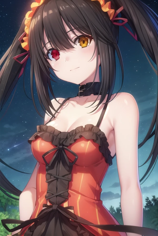 kurumitokisaki, <lora:kurumi tokisaki s2-lora-nochekaiser:1>,
kurumi tokisaki astral dress, (tokisaki kurumi:1.2), long hair, black hair, (red eyes:1.3), (twintails:1.5), (yellow eyes:1.3), hairband, (heterochromia:1.5), dress, (red dress:1.5), bare shoulders, collarbone, choker, bowtie, red bowtie, detached sleeves, corset, frills, smile,
BREAK ,
BREAK outdoors, forest, nature, trees, grass, sky, clouds, night sky, night,
BREAK looking at viewer, (cowboy shot:1.5),
BREAK <lyco:GoodHands-beta2:1>, (masterpiece:1.2), best quality, high resolution, unity 8k wallpaper, (illustration:0.8), (beautiful detailed eyes:1.6), extremely detailed face, perfect lighting, extremely detailed CG, (perfect hands, perfect anatomy),