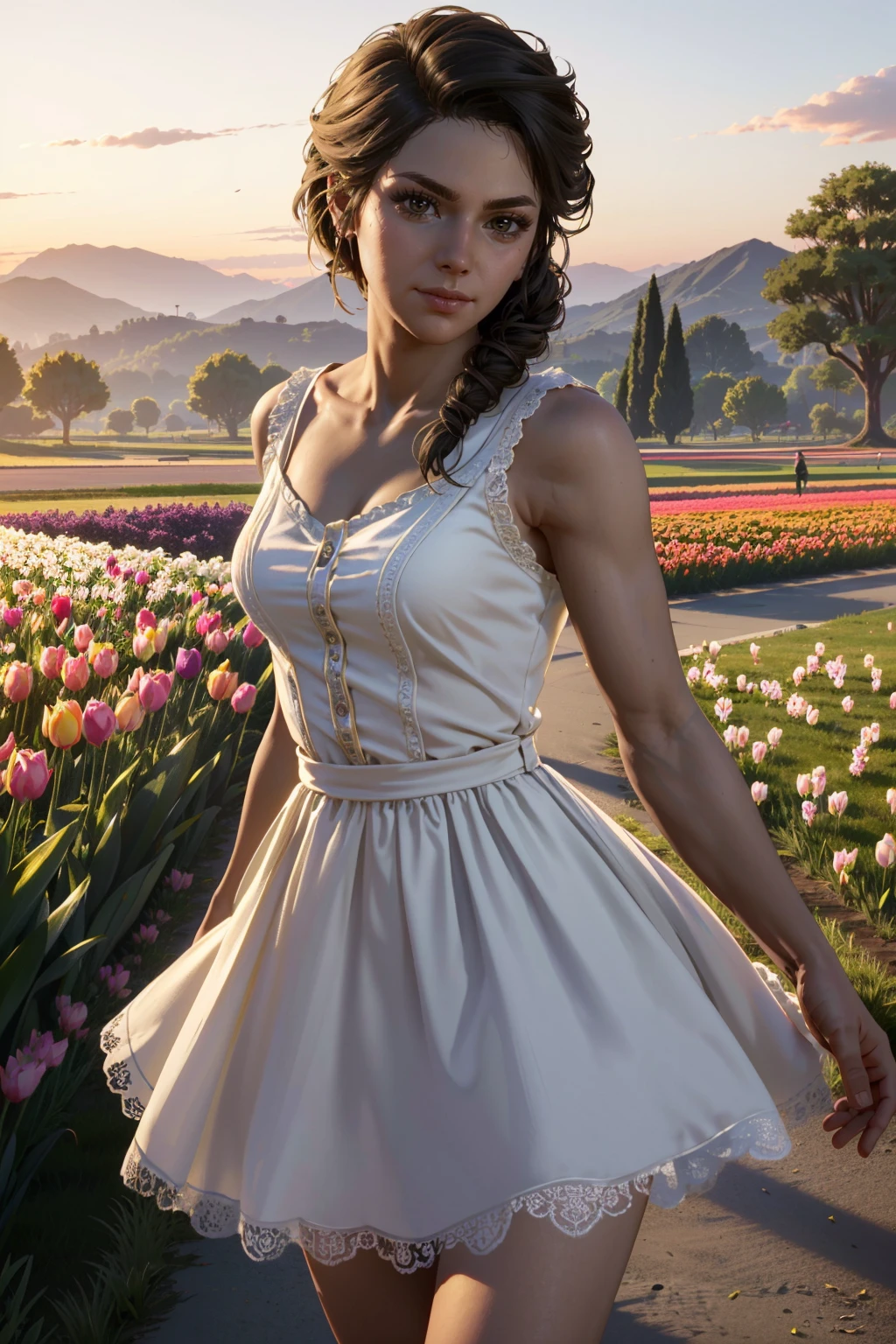 ((ultra detailed, masterpiece, best quality))
<lora:AssaKassandra:0.8>
AssaKassandra, 1girl, solo, In a field of tulips at golden hour, elegant dress, twirling with joy
