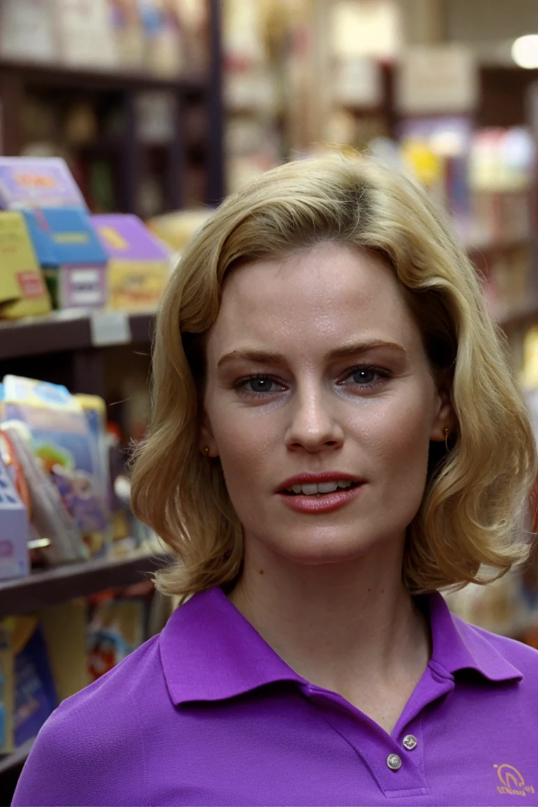a blond woman in a purple polo shirt at a toy store, detailed face, soft lighting, (high detailed skin:1.1)
<lora:elizabeth_banks_lora_v01:1> lizbanks