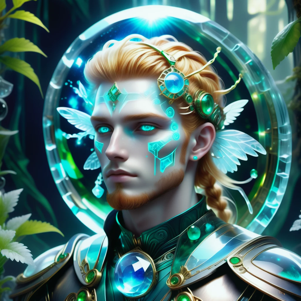 hyper detailed masterpiece, dynamic realistic digital art, awesome quality,DonMFr0stP4nkXL male nymph, ethereal beauty, nature's guardian, alluring grace, youthful appearance, connected to the environment, magical presence, nature spirits, reside in forests and water bodies, fantasy, fifty-something agile, polynesian, emerald eyes, short nose, cleft chin, low forehead, cute navel, , strawberry blonde man bun hair, pride, using a staff to amplify magical energy, connecting with its power, wearing mystifying,stun,enliven,iron,ethereal ectoplasm,potion,enchanted moonlight celestial trousers, alchemist capelet, celestial ankle boots, oracle headpiece, necklace with a charm or birthstone ,,face paint bewitch (lapis lazuli vivify ,liquid crystal,intriguing,bewitching,time,particle snowfall,cube,pentagon,rhinestones,patent leather electric current,circulation,diagonal lines magic:1.0), holding an ancient artifact, eyes focused on deciphering its power, radiant aura,snow, ice <lora:DonMFr0stP4nkXL-000006:1>