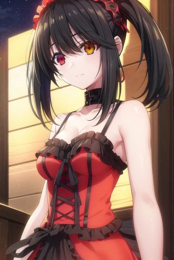 kurumitokisaki, <lora:kurumi tokisaki s2-lora-nochekaiser:1>,
kurumi tokisaki astral dress, (tokisaki kurumi:1.2), long hair, black hair, (red eyes:1.3), (twintails:1.5), (yellow eyes:1.3), hairband, (heterochromia:1.5), dress, (red dress:1.5), bare shoulders, collarbone, choker, bowtie, red bowtie, detached sleeves, corset, frills, smile,
BREAK ,
BREAK outdoors, forest, nature, trees, grass, sky, clouds, night sky, night,
BREAK looking at viewer, (cowboy shot:1.5),
BREAK <lyco:GoodHands-beta2:1>, (masterpiece:1.2), best quality, high resolution, unity 8k wallpaper, (illustration:0.8), (beautiful detailed eyes:1.6), extremely detailed face, perfect lighting, extremely detailed CG, (perfect hands, perfect anatomy),