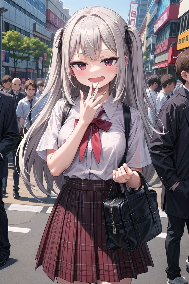 <lora:smirkingeye_v200:1>
<lora:smirkingmouth_v100:1>
insanely detailed, absurdres, ultra-highres, ultra-detailed, best quality,
1girl, solo, nice hands, perfect hands
BREAK
(wearing school uniform),
happy smile, laugh, open mouth,
<lora:OjouSamaPose:1:lbw=INALL> OjouSamaPose, cowboy shot, looking at viewer,
BREAK
slender, kawaii, perfect symmetrical face, ultra cute girl, ultra cute face, ultra detailed eyes, ultra detailed hair, ultra cute, ultra beautiful,
BREAK
in harajuku, shibuya, tokyo, street, crowd, cityscape,
medium breasts
BREAK
(white medium hair, dark red eyes)