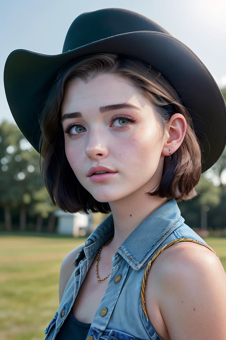 InnaNobodySD15 portrait of woman, on a ranch wearing denim, black stetson hat, bright morning sunlight
(photorealistic) (bokeh) (best quality) (detailed skin:1.3) (intricate details) (analog film) (canon d5) (cinematic lighting) (sharp focus)