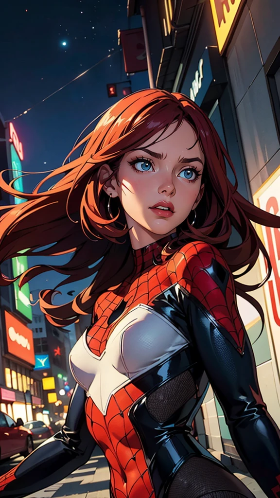 Blake Lively、マーベル・コミック映画のPoster, Very beautiful, Movies about Spiderman, sexy, whole body, I'm wearing a skirt、Premiere date, Poster、belly buttonを突き出す、new york、She&#39;s wearing a torn Spider-Man suit,The suit is torn、Wearing a skirt、 Red and black color scheme,dynamic、masterpiece、highest quality、Ultra-detailed、Very detailed、A delicate and beautiful shine、超A high resolution、Cinematic,Break,Breakdrop,(Torn clothes:1.5), (Wet clothes:1.4), Bare shoulders,Real Rain,Wet Hair,belly button、Exposing Skin、sexyな肩を見せてる