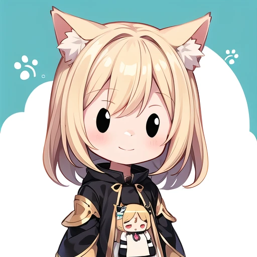 <lora:hotarueye_comic14_v100:1>, 1girl, (chibi:1.4), smile, closed mouth, upper body, standing, animal ear, blonde hair,