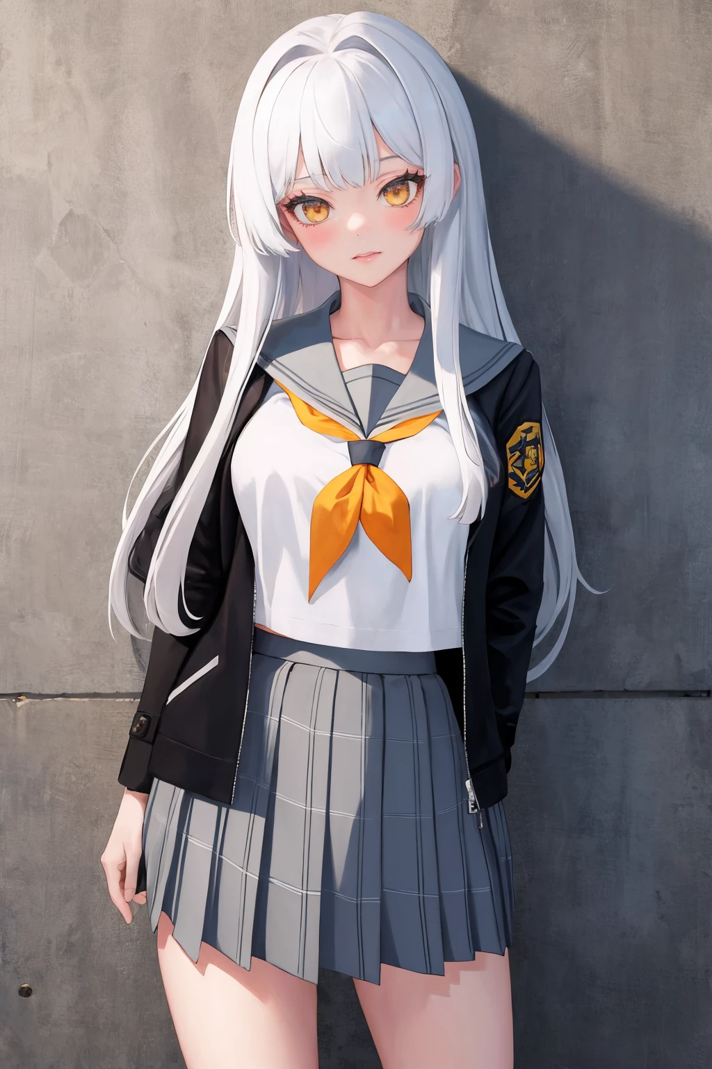 masterpiece, best quality, 1girl, solo, <lora:minamirio-erbs-richy-v1:0.9> riodef, school uniform, serafuku, neckerchief, sailor collar, shirt, skirt, jacket