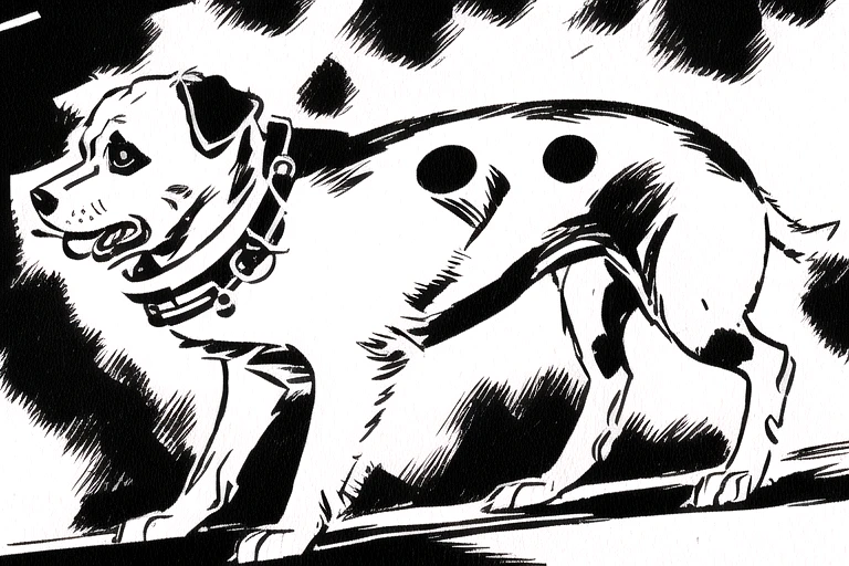 <lora:carlosgimenez:1> gimenez black and white drawing of a dog