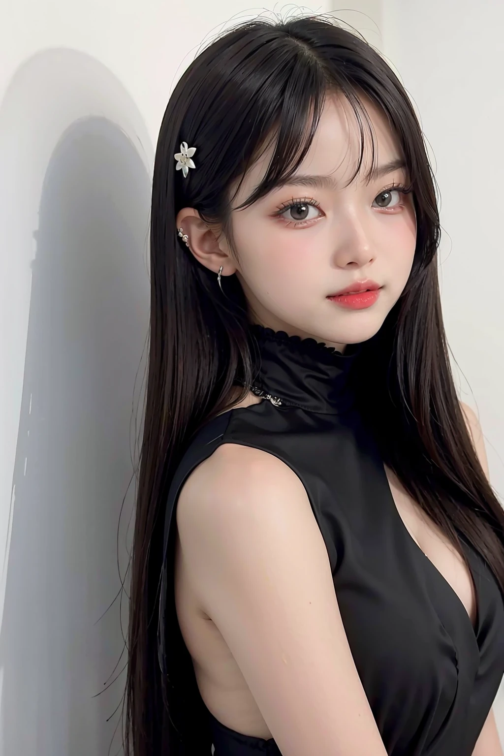 1girl, black formal long dress,white background, <lora:mmabelzz-02:1>