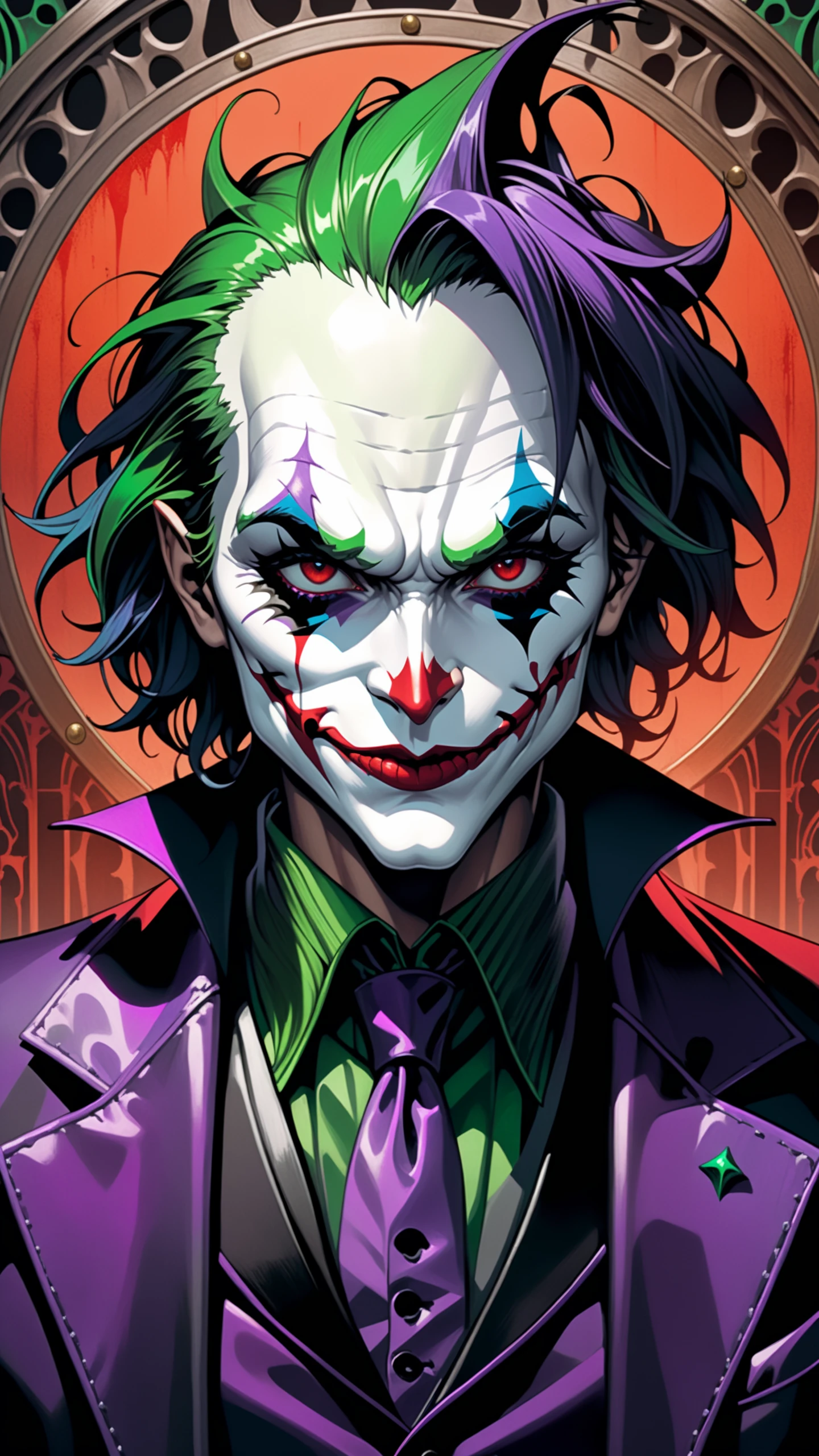 by Tsutomu Nihei, (strange but extremely beautiful:1.4), (masterpiece, best quality:1.4), in the style of nicola samori, The Joker, Hyper realistic art skull joker demon concept art portrait by Casey Weldon, Olga Kvasha, Miho Hirano, hyperdetailed intricately detailed gothic art trending on Artstation triadic colors Unreal Engine 5 detailed matte painting, deep color, fantastical, intricate detail, splash screen, complementary colors, fantasy concept art, 8k resolution, gothic DeviantArt masterpiece, Extremely high-resolution details, photographic, realism pushed to extreme, fine texture, incredibly lifelike