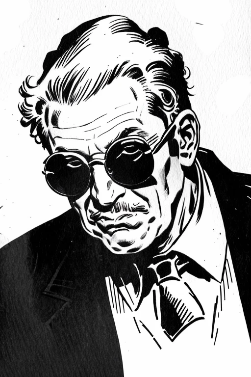 <lora:carlosgimenez:1> gimenez black and white drawing of an old man with glasses
