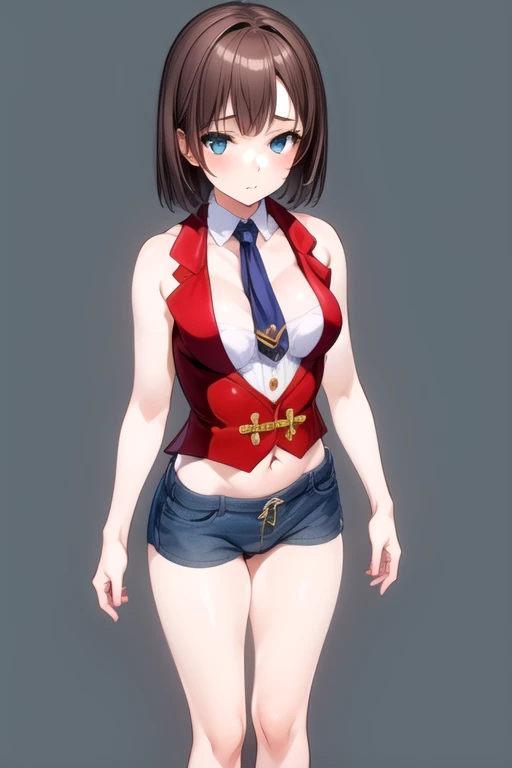 1girl, solo, masterpiece, medium breasts, <lora:dress3v1:0.82>, shirt, midriff, <lora:add_detail:0.6> <lora:shadowfix3:0.45>