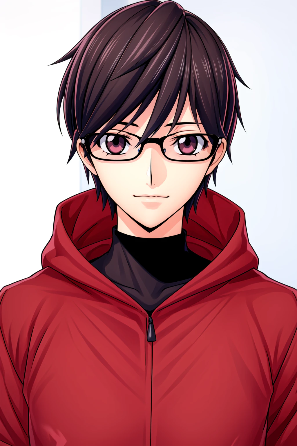 Simple White Background,
Red hooded jacket, short sleeves,
<lora:Hikari_Tomoaki_HollowEarthIsekai-KK77-V1:0.5>,black-framed eyewear,
black eyes, black hair,bangs,Short_hair,
<lora:lelouch_Code_geass-KK77-V1:0.5>,
<lora:Oda_Non_Style-KK77-V2:0.3>,<lora:more_details:0.1>,
1 boy, 20yo,male,Beautiful long legs,Beautiful body,
Beautiful Nose,Beautiful character design, perfect eyes, perfect face,expressive eyes,perfect balance,
looking at viewer,(Focus on her face),closed mouth, (innocent_big_eyes:1.0),(Light_Smile:0.3),
official art,extremely detailed CG unity 8k wallpaper, perfect lighting,Colorful, Bright_Front_face_Lighting,White skin,
(masterpiece:1.0),(best_quality:1.0), ultra high res,4K,ultra-detailed,
photography, 8K, HDR, highres, absurdres:1.2, Kodak portra 400, film grain, blurry background, bokeh:1.2, lens flare, (vibrant_color:1.2),professional photograph,