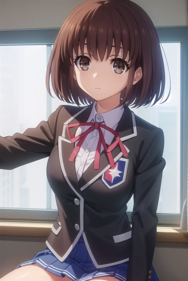 maihazakura, <lora:mai hazakura s2-lora-nochekaiser:1>,
mai hazakura, short hair, brown hair, (brown eyes:1.5),
BREAK school uniform, blazer, black blazer, shirt, white shirt, collared shirt, skirt, blue skirt, ribbon, red ribbon,
BREAK indoors, classroom,
BREAK looking at viewer, (cowboy shot:1.5),
BREAK <lyco:GoodHands-beta2:1>, (masterpiece:1.2), best quality, high resolution, unity 8k wallpaper, (illustration:0.8), (beautiful detailed eyes:1.6), extremely detailed face, perfect lighting, extremely detailed CG, (perfect hands, perfect anatomy),