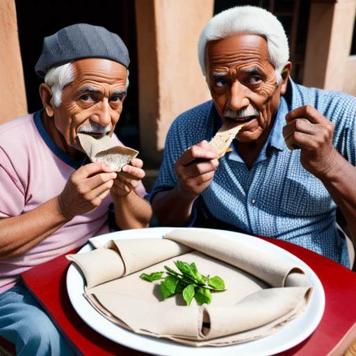 <lora:injera_v1:0.5>, food, injera, eating, old man, 2boys