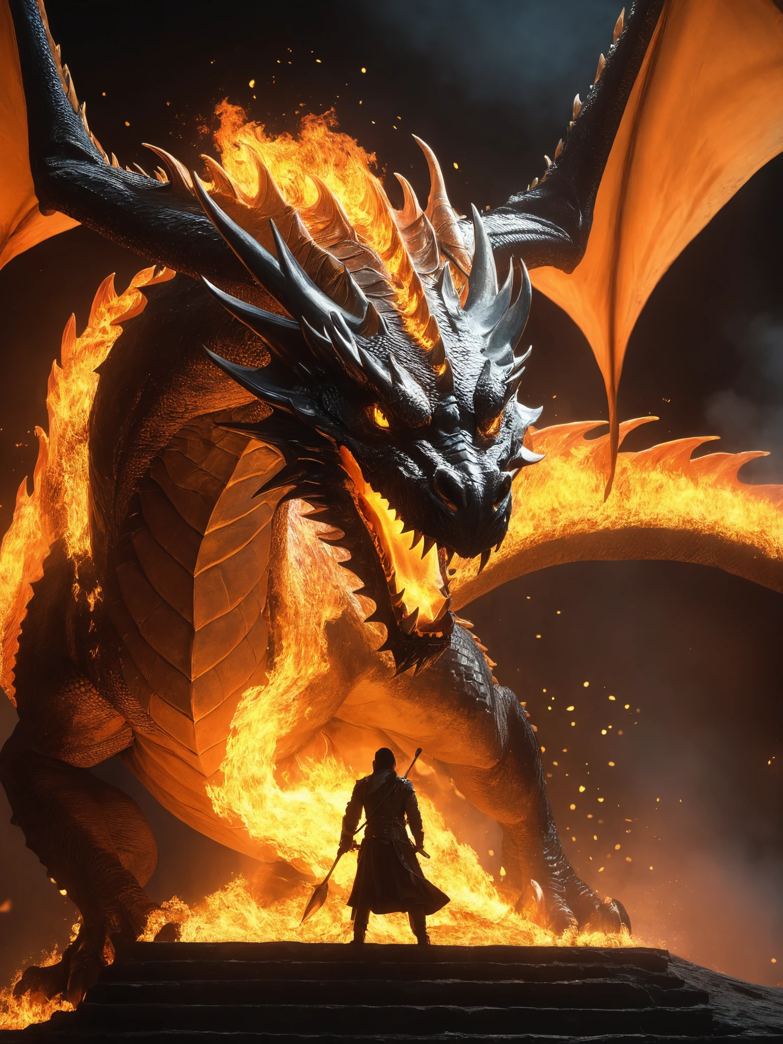 ((Unparalleled)), ((Meticulous)), ((4K)), ((Striking)), ((Enchanting)), ((Mind-blowing)), Dragon Rider, Fire, Scales, raw photo, dramatic lighting, Striking illumination, Intense lighting,