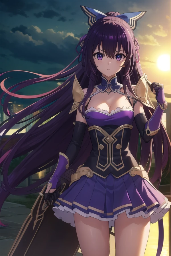 tohkayatogami, <lora:tohka yatogami s2-lora-nochekaiser:1>,
tohka yatogami astral dress, long hair, cleavage, (purple eyes:1.1), weapon, purple hair, sword, armor, dress, purple dress, gloves, black gloves, gauntlets,
BREAK ,
BREAK outdoors, sky, clouds, sun, blue sky,
BREAK looking at viewer, (cowboy shot:1.5),
BREAK <lyco:GoodHands-beta2:1>, (masterpiece:1.2), best quality, high resolution, unity 8k wallpaper, (illustration:0.8), (beautiful detailed eyes:1.6), extremely detailed face, perfect lighting, extremely detailed CG, (perfect hands, perfect anatomy),