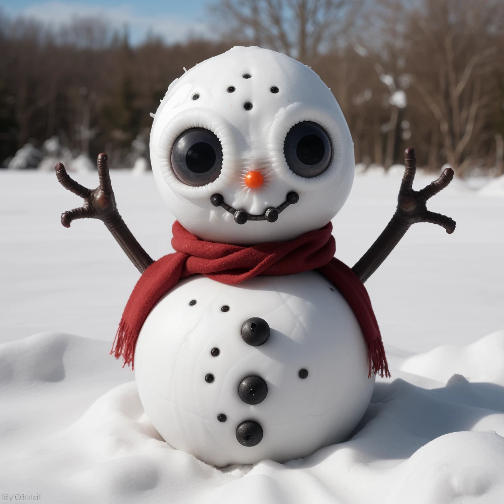 a scary alien snowman<lora:scaryalien_20_2:1.0><lora:scaryalien_20_2:1.0>