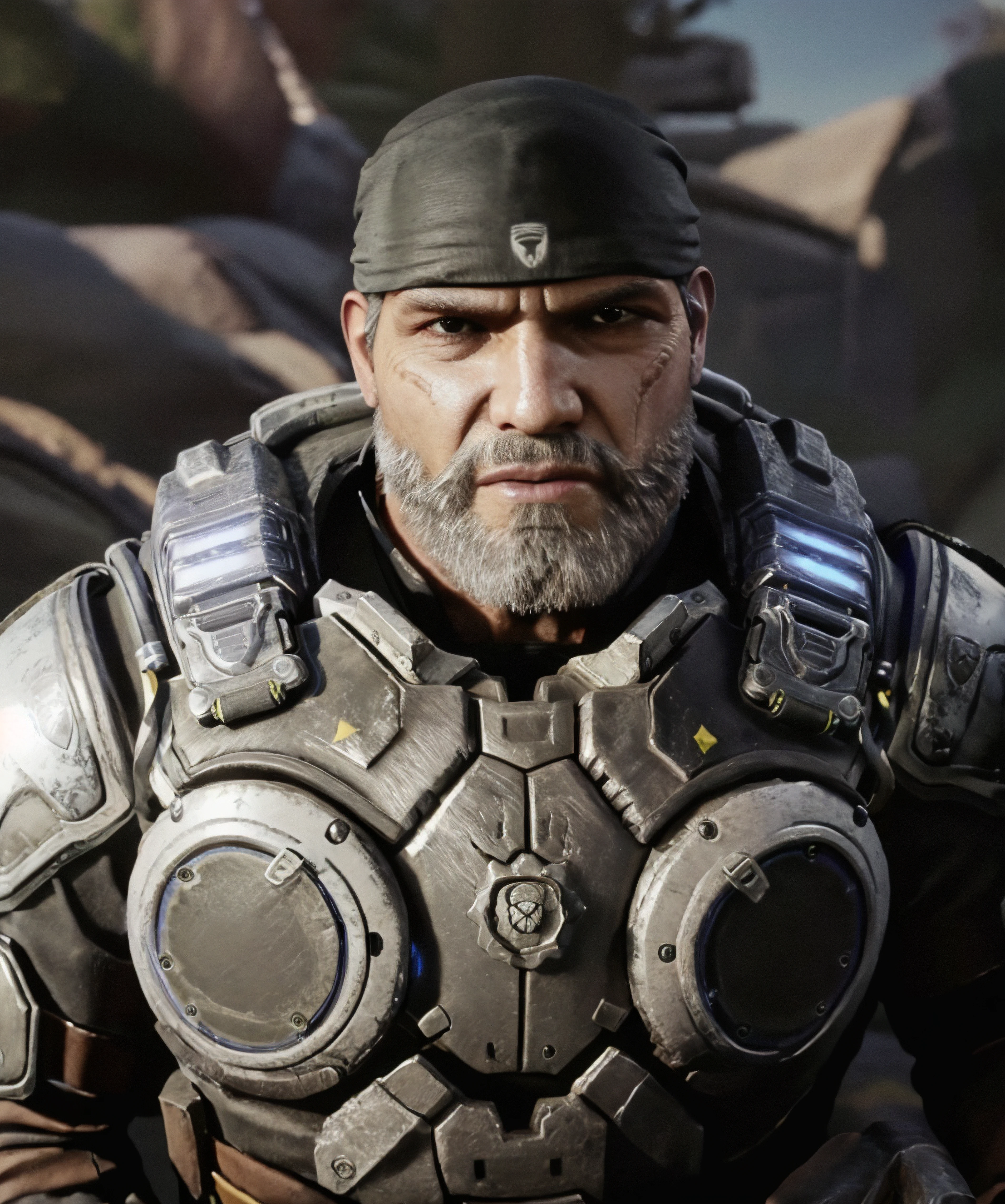marcus_fenix, looking to viewer, snow, black bandana <lora:Marcus_Fenix:0.85>