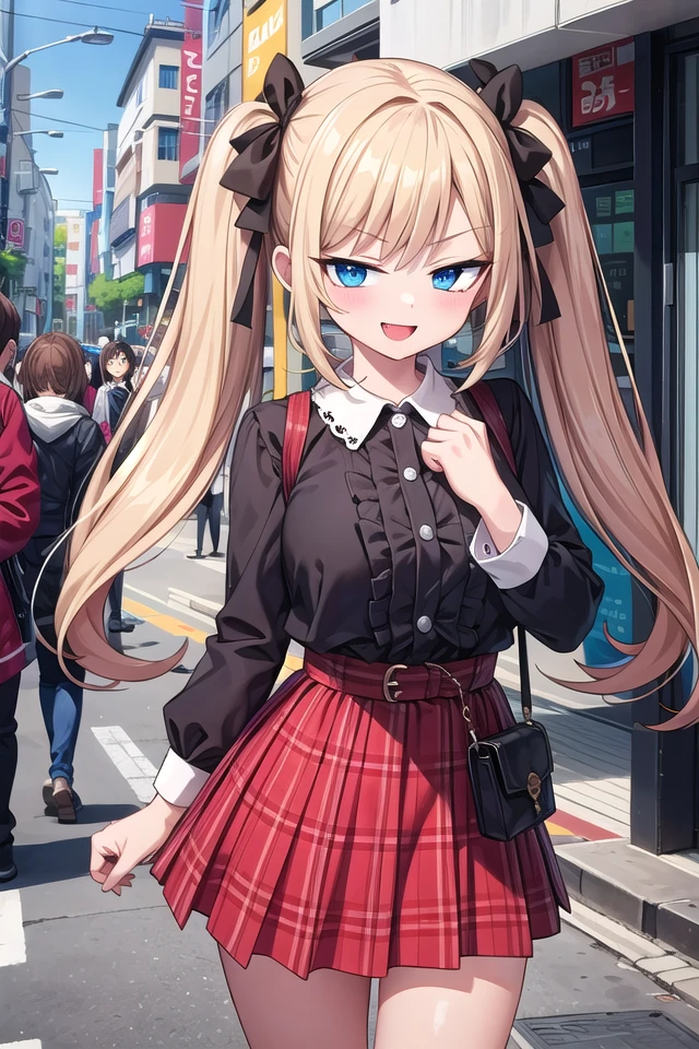 <lora:smirkingeye_v200:1>
insanely detailed, absurdres, ultra-highres, ultra-detailed, best quality,
1girl, solo, nice hands, perfect hands,
BREAK
lanky,gothic dress,nylon clothes,denim dress,saddle jacket,red tartan-check pleated skirt
BREAK
(smirking, evil smile:1.2), open mouth, standing
BREAK
slender, kawaii, perfect symmetrical face, ultra cute girl, ultra cute face, ultra detailed eyes, ultra detailed hair, ultra cute, ultra beautiful,
BREAK
in harajuku, shibuya, tokyo, street, crowd, cityscape,
BREAK
medium large breasts,
blonde hair, blue eyes, twintails