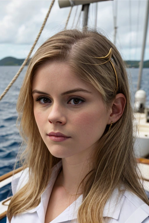 <lora:Erin_Moriarty-v1:1.2>  3r1n,woman, long blonde hair, looking at viewer, portrait, solo, half shot, looking at viewer, detailed background, detailed face, (<lyco:SteamPunkBundleV3:0.5>, AetherpunkAI theme:1.1), admiral,  Peacock blue  admiral uniform,    insignia,  in dock, sails, rigging,   navigational tools, island on the horizon,  dramatic lighting,  somber atmosphere,