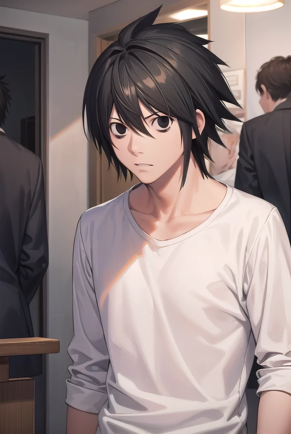 lawliet, <lora:lawliet manga-lora-nochekaiser:1>,
lawliet, male focus, spiked hair, (black eyes:1.5), black hair,
BREAK shirt, white shirt, collarbone, long sleeves, pants, denim,
BREAK indoors,
BREAK looking at viewer, (cowboy shot:1.5),
BREAK <lyco:GoodHands-beta2:1>, (masterpiece:1.2), best quality, high resolution, unity 8k wallpaper, (illustration:0.8), (beautiful detailed eyes:1.6), extremely detailed face, perfect lighting, extremely detailed CG, (perfect hands, perfect anatomy),