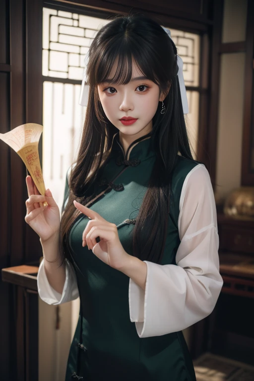 ltra-detailed,highly detailed,best quality,masterpiece,illustration,realistic,
yaozhi, 1girl, solo, upper body,holding talisman, chinese clothes,
looking at viewer,
<lora:yaozhi_v1_02:0.7>