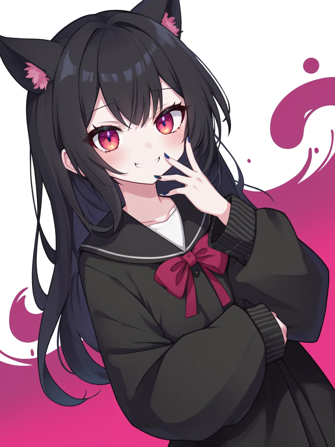 An eerie, pale-skinned girl with long black hair and bloodshot eyes stares at you with a sinister smile. She's wearing nothing but tattered clothes that barely cover her skeletal frame. Her hands are clutching the edges of the screen as she leans in closer to you, her nails clawing at your face
BREAK
cute, kawaii, moe, anime, virtual youtuber, flat colors, dutch angle