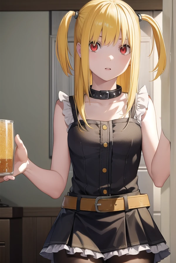 misaamane, <lora:misa amane manga-lora-nochekaiser:1>,
misa amane, twintails, (red eyes:1.3), (yellow hair:1.5), sidelocks, long hair,
BREAK skirt, pantyhose, sleeveless, belt, cross, frilled skirt, gothic, collar, spiked collar,
BREAK indoors, bed,
BREAK looking at viewer, (cowboy shot:1.5),
BREAK <lyco:GoodHands-beta2:1>, (masterpiece:1.2), best quality, high resolution, unity 8k wallpaper, (illustration:0.8), (beautiful detailed eyes:1.6), extremely detailed face, perfect lighting, extremely detailed CG, (perfect hands, perfect anatomy),