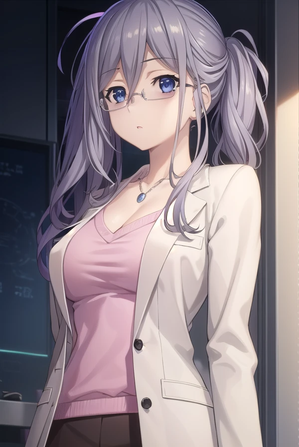 reinamurasame, <lora:reina murasame s2-lora-nochekaiser:1>,
reina murasame, long hair, blue eyes, grey hair, side ponytail, hair between eyes,
BREAK shirt, (pink shirt:1.2), cleavage, collarbone, necklace, labcoat, white labcoat, skirt, pencil skirt, black skirt, open clothes, glasses, stuffed toy, stuffed animal, teddy bear,
BREAK indoors, classroom,
BREAK looking at viewer, (cowboy shot:1.5),
BREAK <lyco:GoodHands-beta2:1>, (masterpiece:1.2), best quality, high resolution, unity 8k wallpaper, (illustration:0.8), (beautiful detailed eyes:1.6), extremely detailed face, perfect lighting, extremely detailed CG, (perfect hands, perfect anatomy),