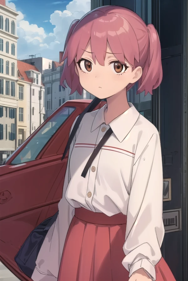 natsumihinata, <lora:natsumi hinata movie-lora-nochekaiser:1>,
natsumi hinata, short hair, twintails, pink hair, (brown eyes:1.5),
BREAK shirt, long sleeves, white shirt, collared shirt, ribbon, red ribbon, skirt, grey skirt,
BREAK outdoors, city, sky, clouds, sun, buildings, crowd, people,
BREAK looking at viewer, (cowboy shot:1.5),
BREAK <lyco:GoodHands-beta2:1>, (masterpiece:1.2), best quality, high resolution, unity 8k wallpaper, (illustration:0.8), (beautiful detailed eyes:1.6), extremely detailed face, perfect lighting, extremely detailed CG, (perfect hands, perfect anatomy),