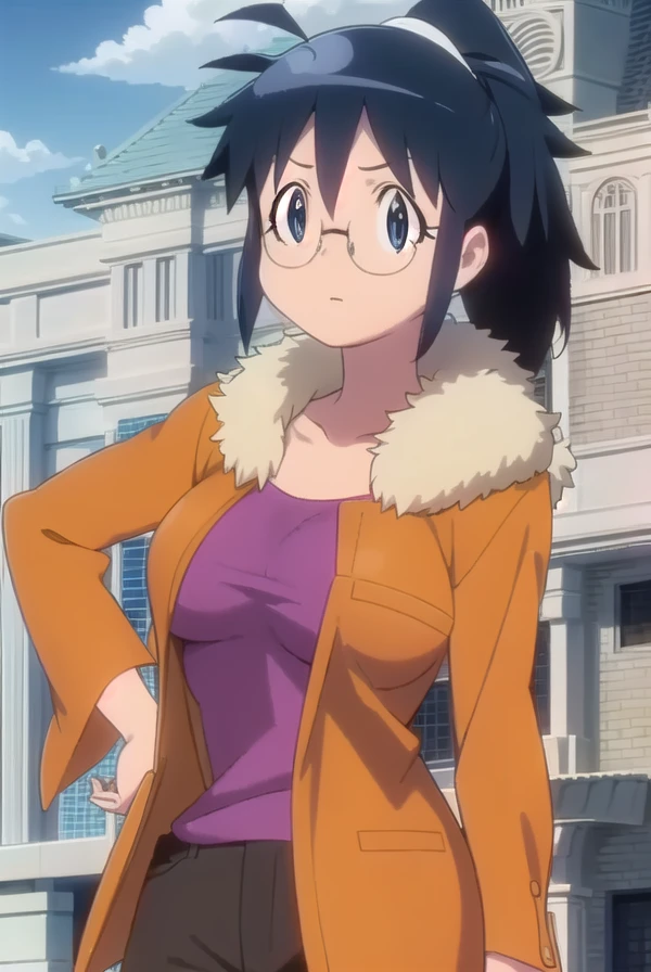 akihinata, <lora:aki hinata movie-lora-nochekaiser:1>,
aki hinata, long hair, blue hair, ponytail, glasses, (black eyes:1.3),
BREAK jacket, brown jacket, fur trim, long sleeves, shirt, purple shirt, collarbone, pants, black pants,
BREAK outdoors, city, sun, sky, clouds, buildings, people, crowd,
BREAK looking at viewer, (cowboy shot:1.5),
BREAK <lyco:GoodHands-beta2:1>, (masterpiece:1.2), best quality, high resolution, unity 8k wallpaper, (illustration:0.8), (beautiful detailed eyes:1.6), extremely detailed face, perfect lighting, extremely detailed CG, (perfect hands, perfect anatomy),