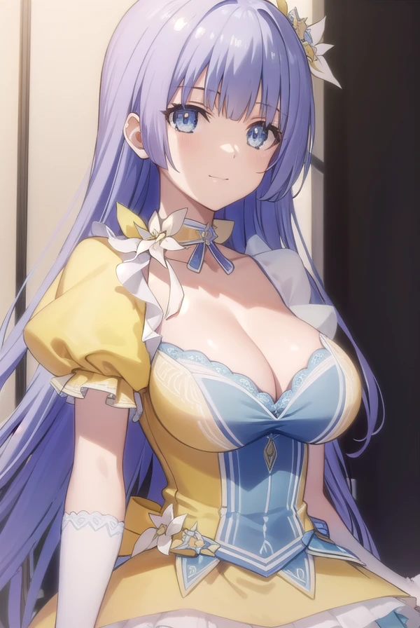 mikuizayoi, <lora:miku izayoi s2-lora-nochekaiser:1>,
miku izayoi astral dress, long hair, blue eyes, hair ornament, gloves, dress, purple hair, pantyhose, choker, elbow gloves, white pantyhose, (yellow dress:1.2), puffy sleeves, frilled skirt, frills, cleavage, smile,
BREAK ,
BREAK indoors, concert, stage,
BREAK looking at viewer, (cowboy shot:1.5),
BREAK <lyco:GoodHands-beta2:1>, (masterpiece:1.2), best quality, high resolution, unity 8k wallpaper, (illustration:0.8), (beautiful detailed eyes:1.6), extremely detailed face, perfect lighting, extremely detailed CG, (perfect hands, perfect anatomy),