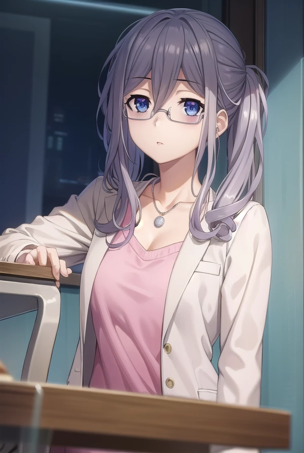 reinamurasame, <lora:reina murasame s2-lora-nochekaiser:1>,
reina murasame, long hair, blue eyes, grey hair, side ponytail, hair between eyes,
BREAK shirt, (pink shirt:1.2), cleavage, collarbone, necklace, labcoat, white labcoat, skirt, pencil skirt, black skirt, open clothes, glasses, stuffed toy, stuffed animal, teddy bear,
BREAK indoors, classroom,
BREAK looking at viewer, (cowboy shot:1.5),
BREAK <lyco:GoodHands-beta2:1>, (masterpiece:1.2), best quality, high resolution, unity 8k wallpaper, (illustration:0.8), (beautiful detailed eyes:1.6), extremely detailed face, perfect lighting, extremely detailed CG, (perfect hands, perfect anatomy),