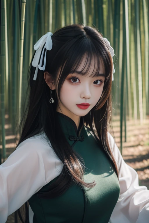 ltra-detailed,highly detailed,best quality,masterpiece,illustration,realistic,
yaozhi, 1girl, solo,chinese clothes,
looking at viewer,upper body,
outdoors, bamboo forest,
<lora:yaozhi_v1_02:0.7>