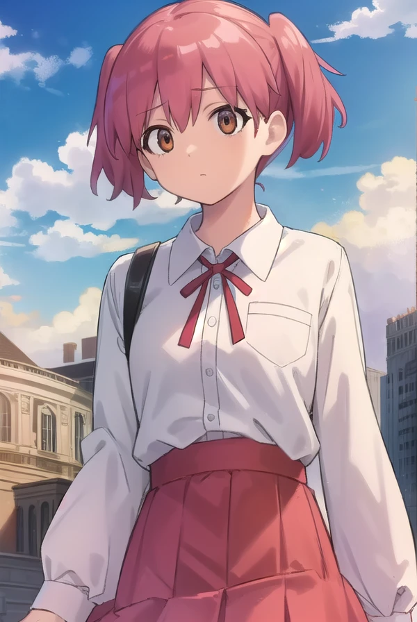 natsumihinata, <lora:natsumi hinata movie-lora-nochekaiser:1>,
natsumi hinata, short hair, twintails, pink hair, (brown eyes:1.5),
BREAK shirt, long sleeves, white shirt, collared shirt, ribbon, red ribbon, skirt, grey skirt,
BREAK outdoors, city, sky, clouds, sun, buildings, crowd, people,
BREAK looking at viewer, (cowboy shot:1.5),
BREAK <lyco:GoodHands-beta2:1>, (masterpiece:1.2), best quality, high resolution, unity 8k wallpaper, (illustration:0.8), (beautiful detailed eyes:1.6), extremely detailed face, perfect lighting, extremely detailed CG, (perfect hands, perfect anatomy),