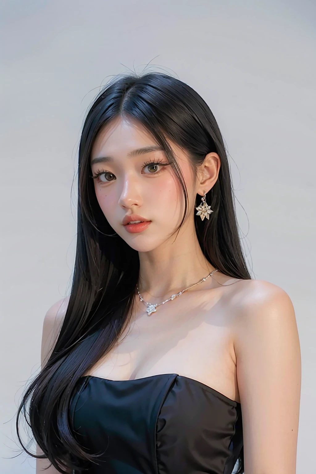 1girl, black formal long dress,white background, <lora:sandydianabang-04:1>