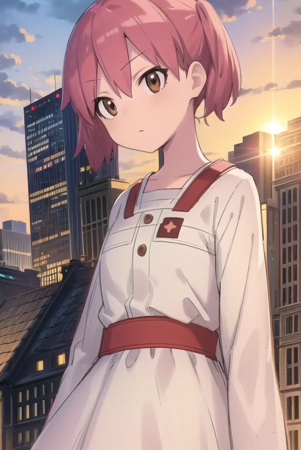 natsumihinata, <lora:natsumi hinata movie-lora-nochekaiser:1>,
natsumi hinata, short hair, twintails, pink hair, (brown eyes:1.5),
BREAK long sleeves, dress, white dress,
BREAK outdoors, city, sky, clouds, sun, buildings, crowd, people,
BREAK looking at viewer, (cowboy shot:1.5),
BREAK <lyco:GoodHands-beta2:1>, (masterpiece:1.2), best quality, high resolution, unity 8k wallpaper, (illustration:0.8), (beautiful detailed eyes:1.6), extremely detailed face, perfect lighting, extremely detailed CG, (perfect hands, perfect anatomy),